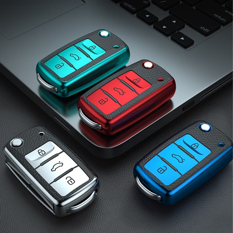 Capa de chave de carro em couro TPU adequada para VW Bora Polo Tiguan Jetta Passat B5 B6 B7 Golf Skoda Octavia KYVB.