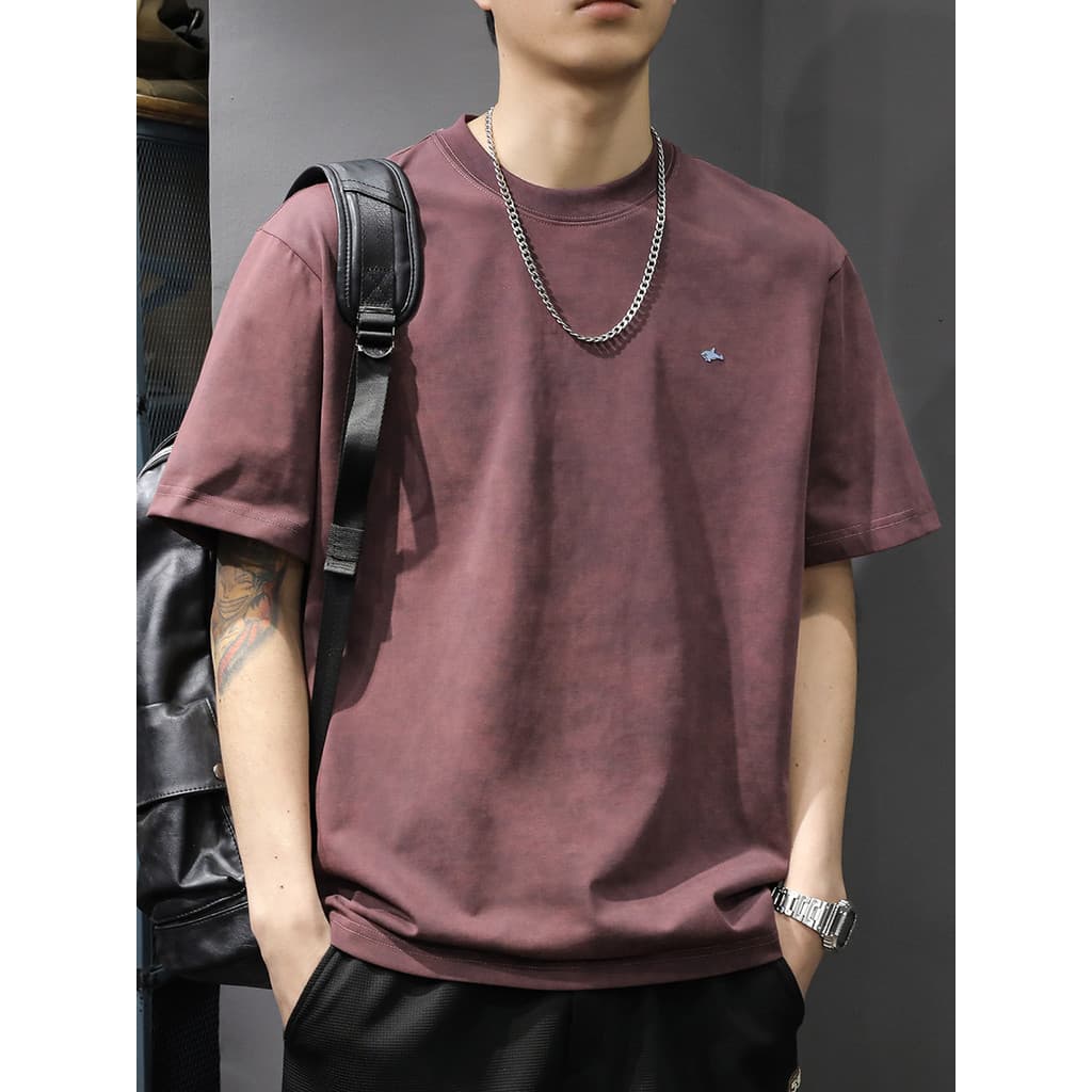 Verão Street Wear Retro camiseta de manga curta masculina solta All-Match casual em torno do pescoço meia manga ins amer