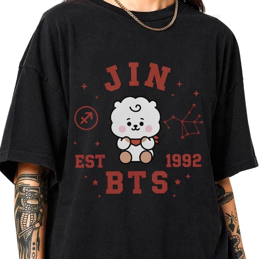Camiseta Masculina Feminina Estampa BTS Jin RJ BT21 Zodíaco T-shirt Unissex Streetwear Premium Algodão