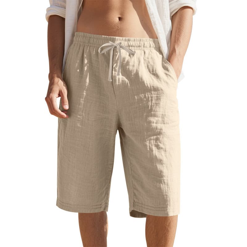 Shorts masculinos shorts de linho com cordão elástico na cintura perna reta respirável diário praia cortado shorts casua