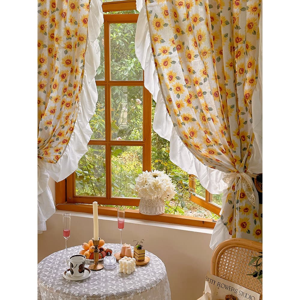 Cortina de país americano impressa algodão linho Retro babados estilo Pastoral pequena meia cortina quarto Bay janela es