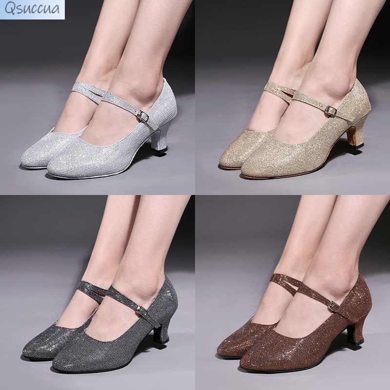 Sapatos De Dança De Salão Qsuccua Para Mulheres Adultas , Desempenho Com Sola Macia De Salto Baixo E Médio BDZ3 PHJO