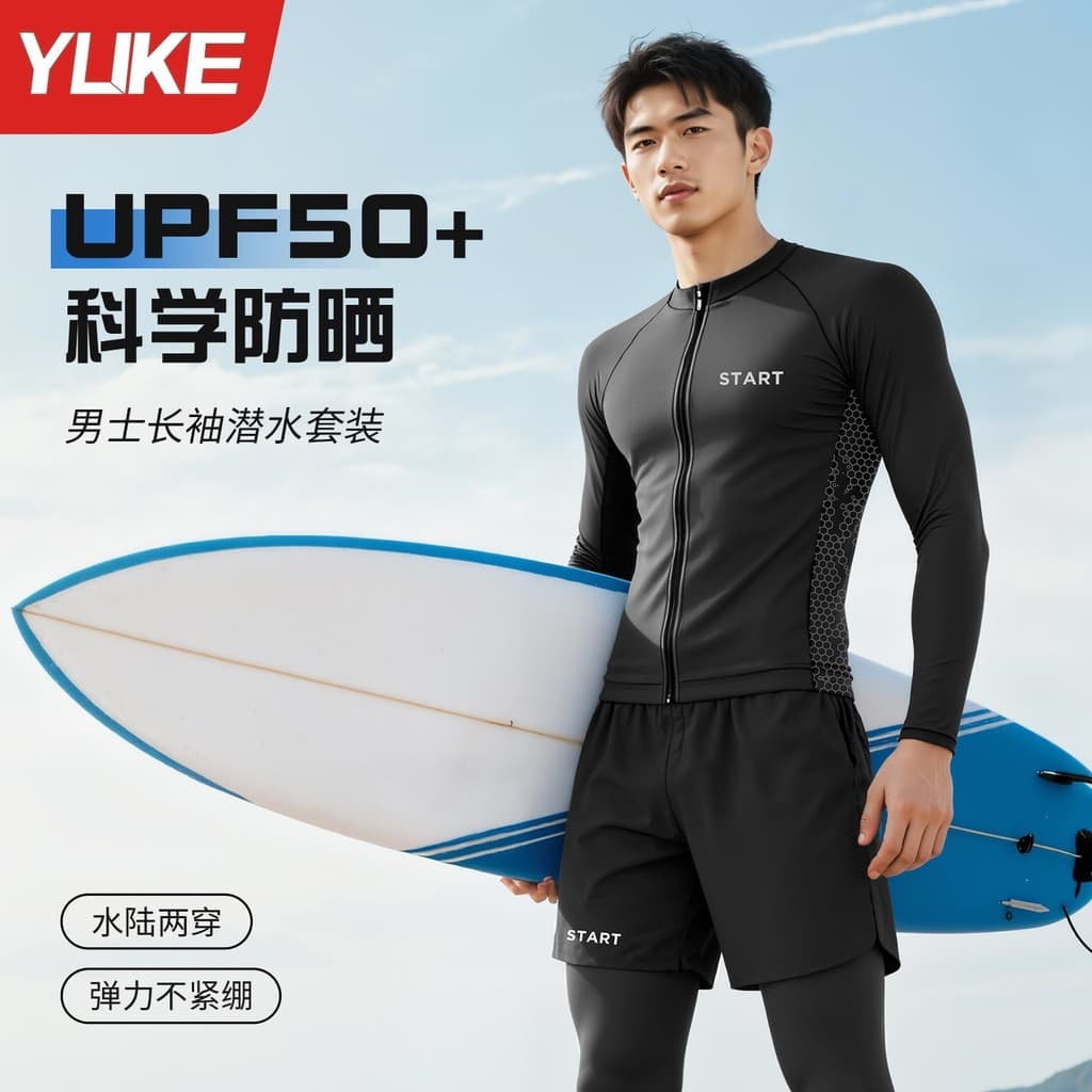 Terno de mergulho masculino verão à prova de sol dividir calças de manga comprida mergulho maiô Casual Surf