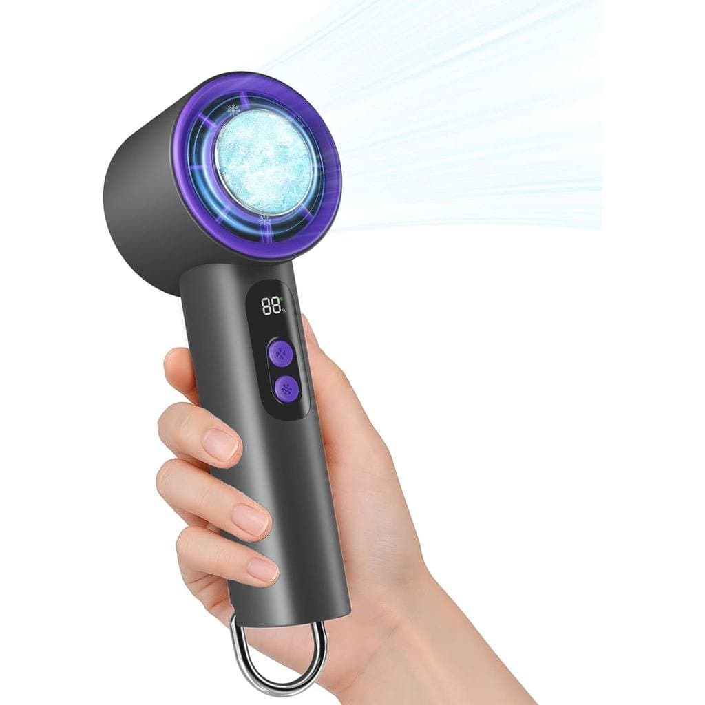 Ventilador Portátil de Mão com Resfriador de Gelo, Velocidade (1-100), Ventilador Pessoal Recarregável, Máx. 15000 RPM,