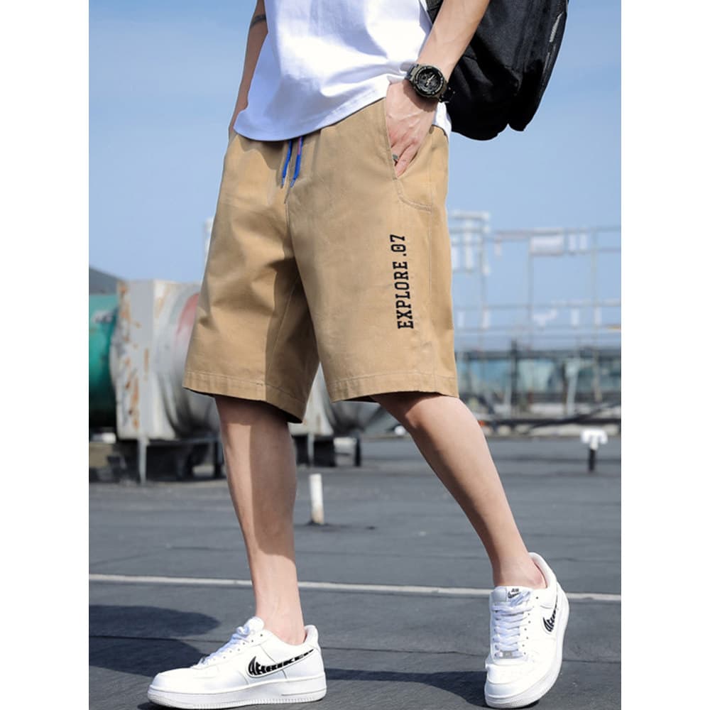 Shorts casuais masculinos de algodão puro 2026 verão Street Wear carta impressão macacão reto esportes casuais calças de