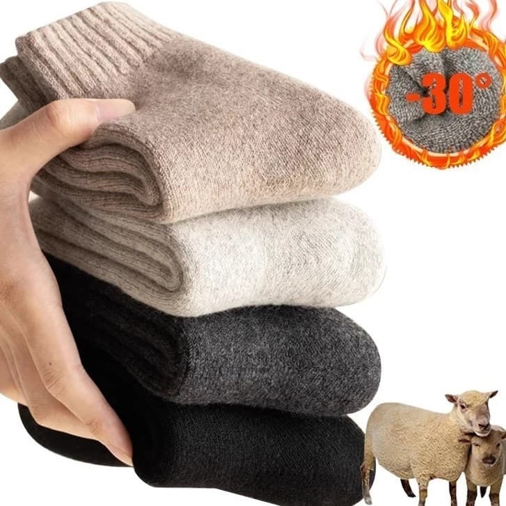 1 Par Inverno Quente Meias Femininas Lã Merino Masculino Super Mais Grosso Sólido Contra Frio Térmico Pelúcia Grossa