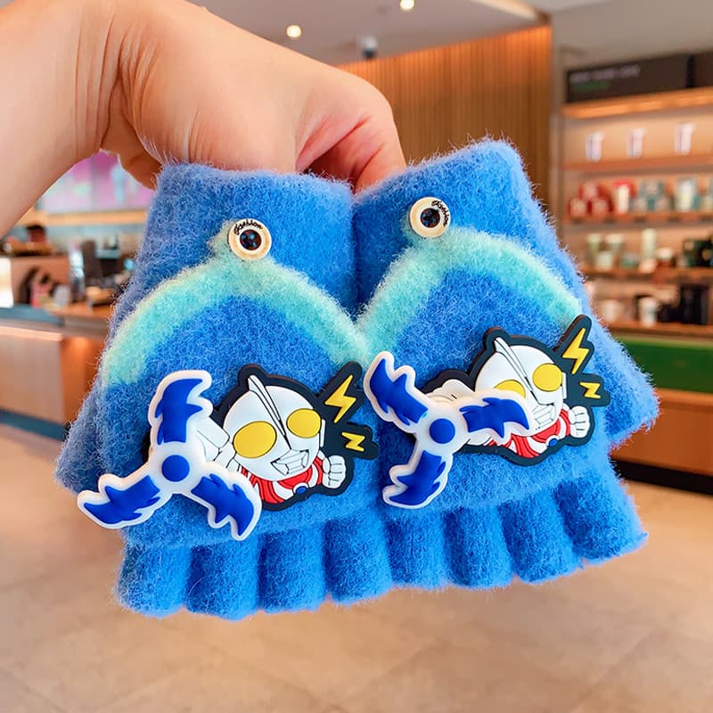 Ultraman crianças luvas de inverno meninos Flip capa à prova de frio mantendo quente crianças estudantes meninos escrita