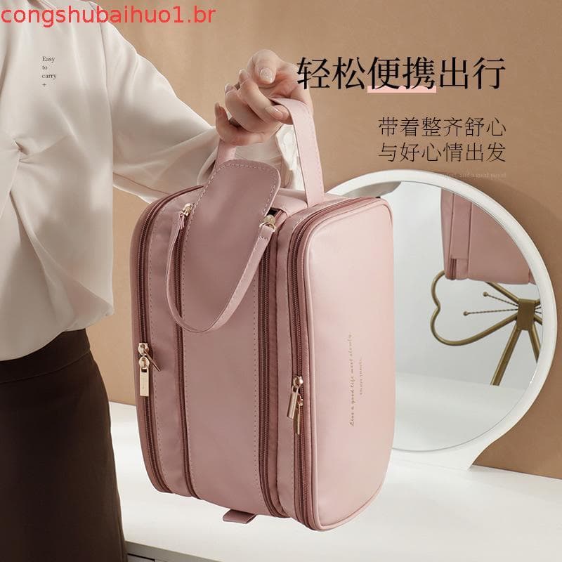Bolsa cosmética de três camadas feminina divisória multicamadas de grande capacidade portátil para viagem de alta qualid