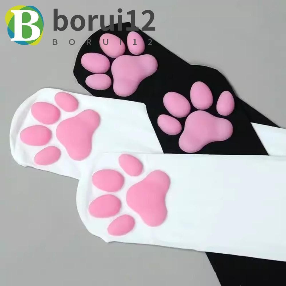 Meias De Gato BORUIB , Fofas De Garra De Gatinho 3D Na Altura Da Coxa , Almofadas Rosa De Veludo Longas Cosplay