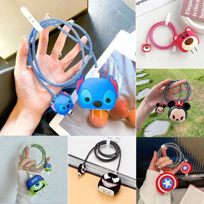 Nova Capa Protetora 3D de Desenho Animado da Disney, Compatível com Apple iPhone 15 14, Cabo de Dados de Carregamento Rá