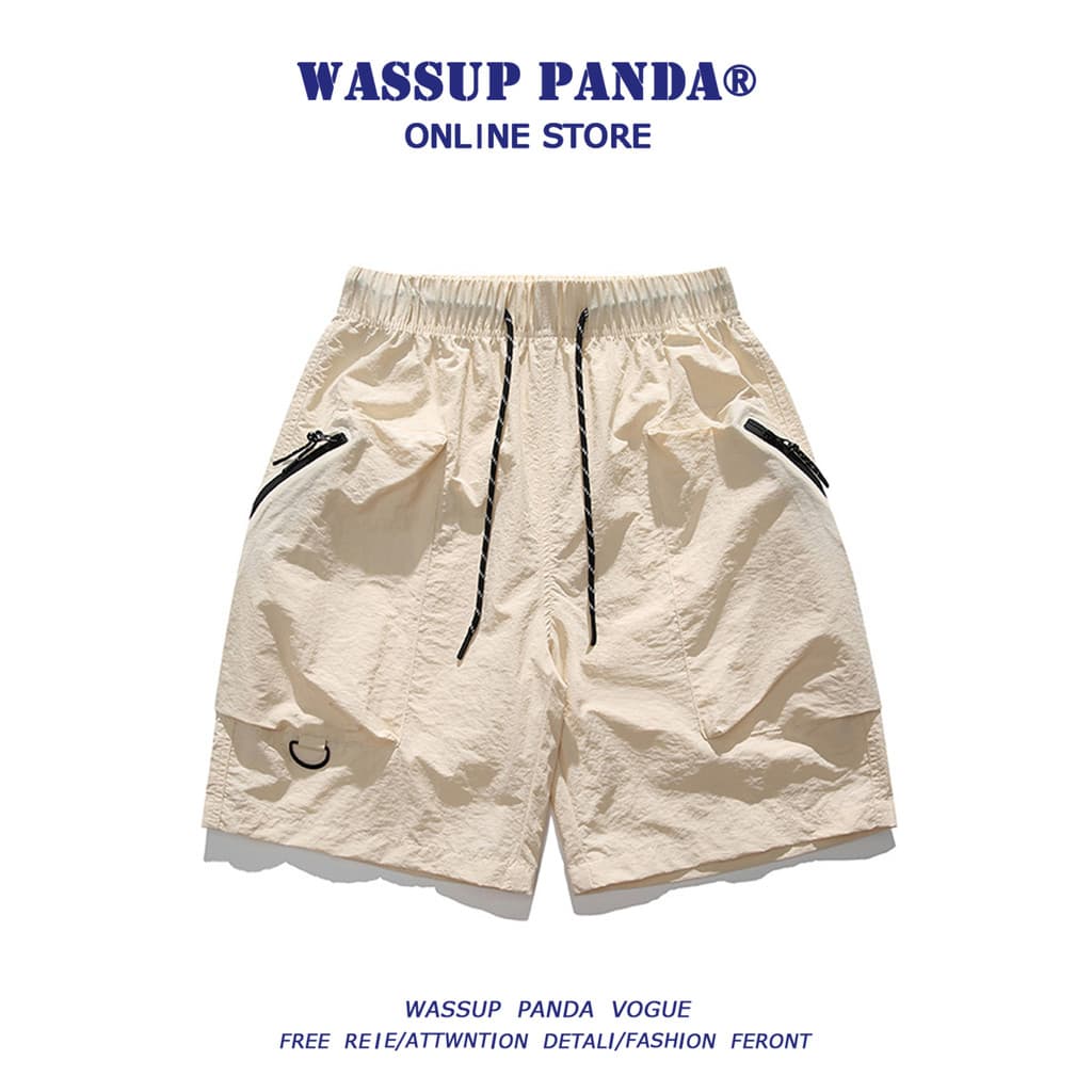 WASSUP PANDA Shorts finos de secagem rápida de seda gelada masculino 2026 verão Street Wear solto Casual esportes calças