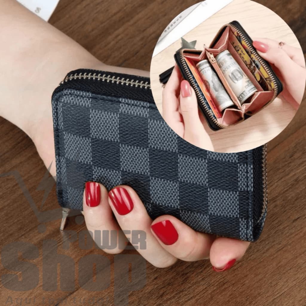Carteira Feminina em Couro com Ziper Porta Cartão de Mão Bolsa Carteira