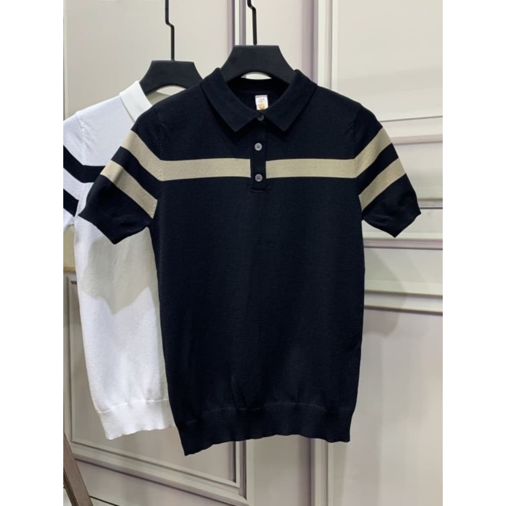 Verão versão coreana novo estilo masculino de manga curta camisola de seda gelo listrado contraste cor lapela única magr
