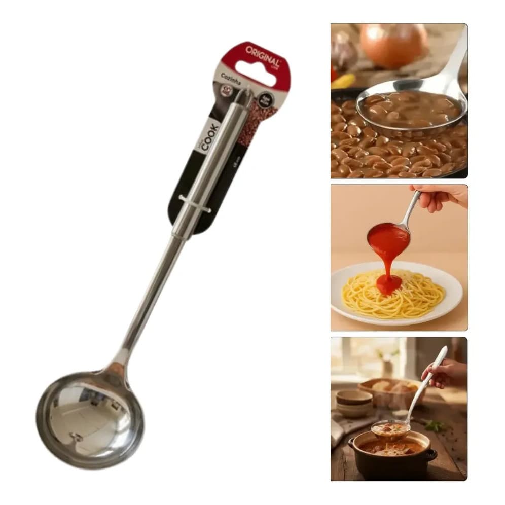 Concha de Sopa em Aço Inox Premium 30cm - Prática com Design Ergonômico e Brilho Espelhado para Cozinha Moderna