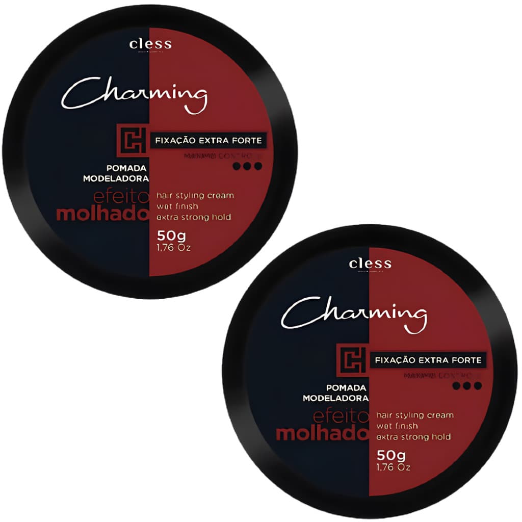 Kit 2 Pomada Cera Modeladora Charming Cless Efeito Molhado Extra Forte Maximo Controle Cabelo 50g