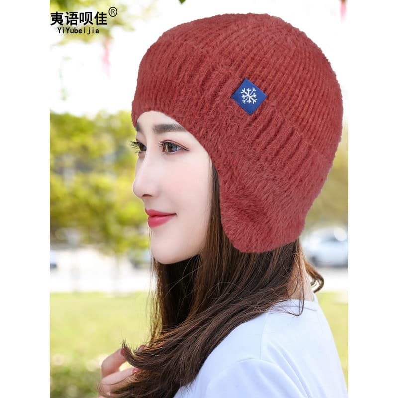 Chapéu feminino chapéu de lã de inverno forro de lã quente proteção de ouvido chapéu de malha Casual boné de cabeça cicl