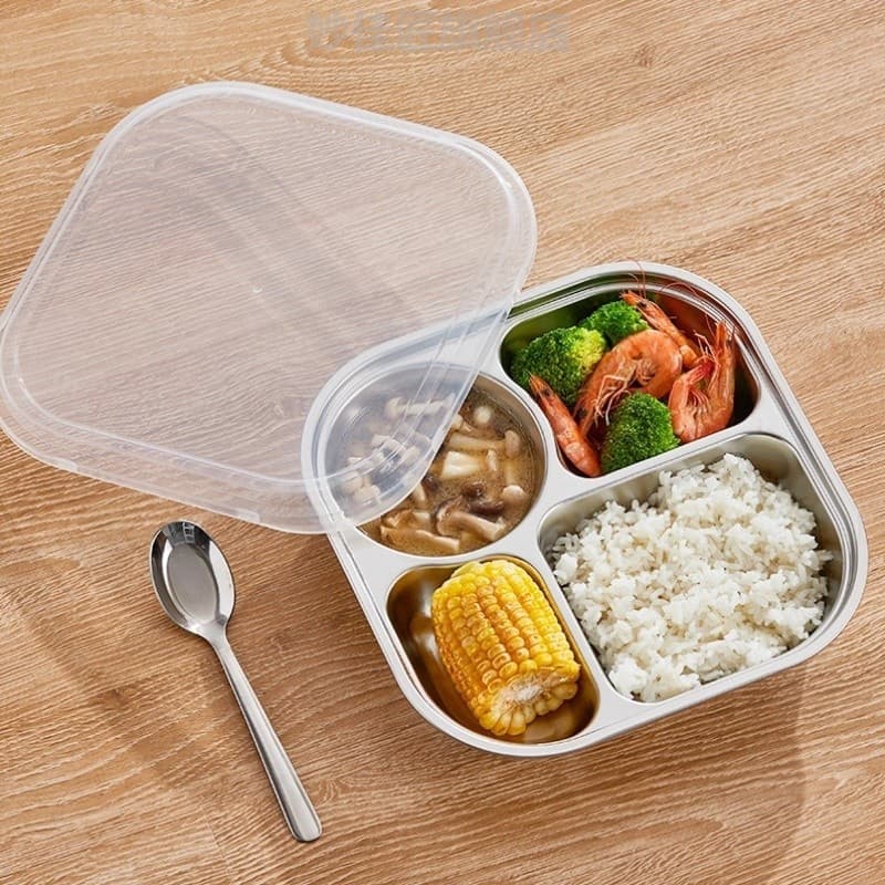 Prato de jantar pessoal dedicado grande compartimento de prato de jantar de aço inoxidável 304 pode ser com tampa adulto