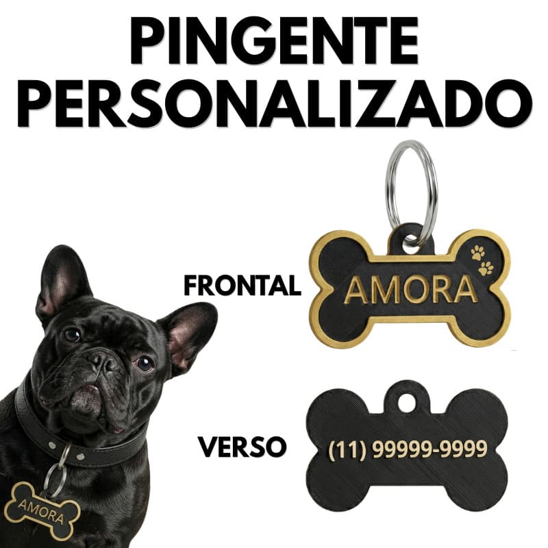 Pingente de Identificação Pet Personalizado com Nome - Placa de Identificação com Nome e Telefone