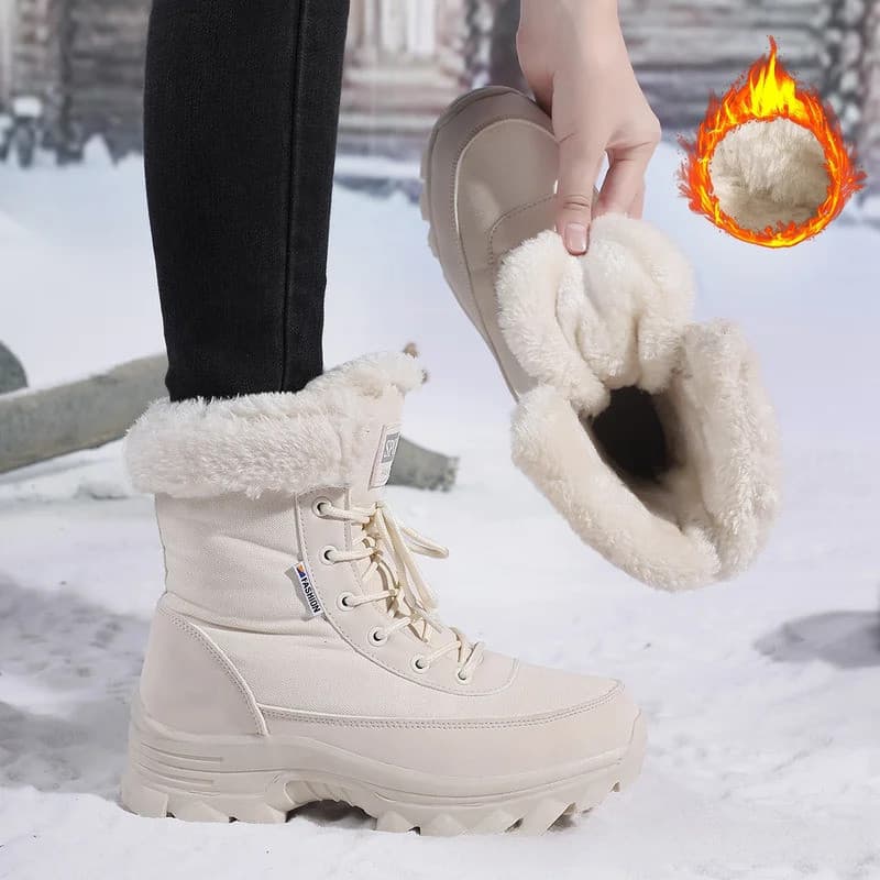 Botas de Neve Femininas de Algodão Quentes com Forro de Lã Espessa para o Inverno, Botas de Viagem para o Norte, Antider