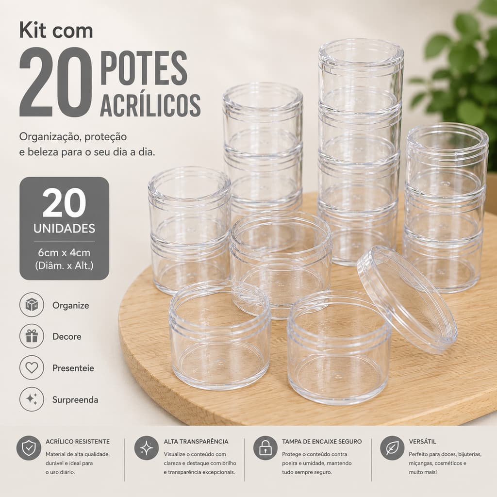 20 Caixinhas Acrílica 6x4 Redonda 90ml Transparente Festa Lembrancinha kit Decoração de mesa
