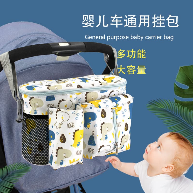 Saco de armazenamento para carrinho de bebê, cesta suspensa multifuncional, grande capacidade, portátil, gancho, garrafa