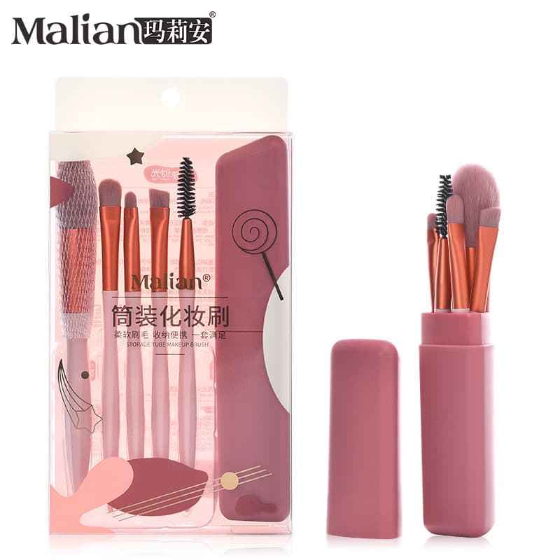Conjunto de pincéis de maquiagem com 5 pacotes, conjunto completo para iniciantes, pó solto, sombra, lábios, sobrancelha