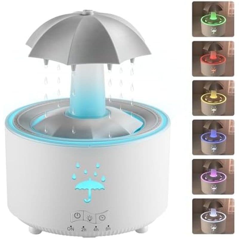 Umidificador Ultrassônico Silencioso De Névoa Fria Para Casa Com 360 ° Gota De Chuva Giratória E Estética De Luzes LED