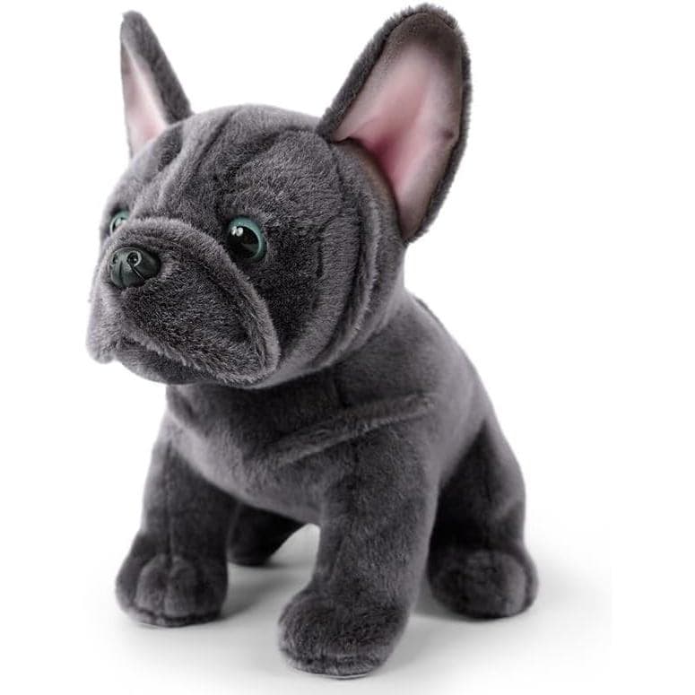 Bulldog de Pelúcia Realista, Cão de Pelúcia de 9" Macio e Aconchegante, Bulldog Cinza de Pelúcia, Brinquedos de Pelúcia