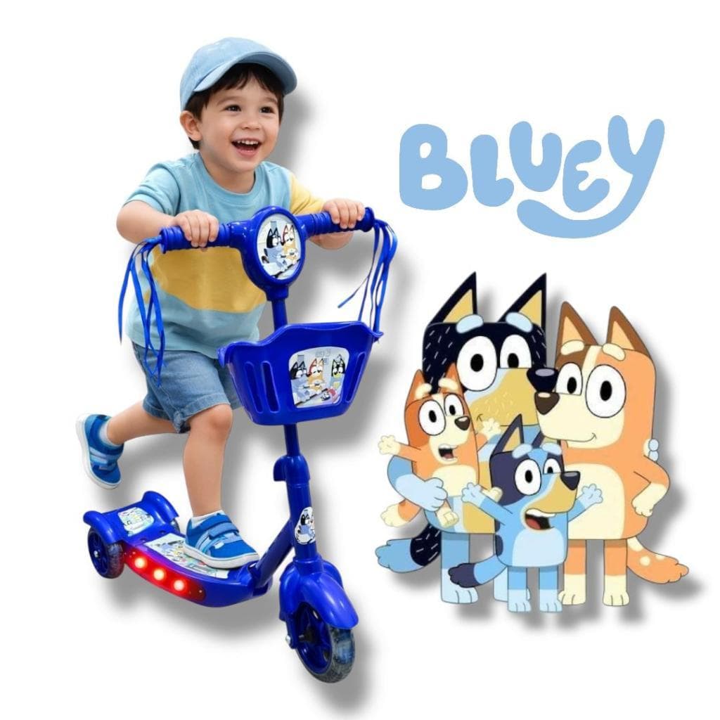 Patinete Bluey Infantil Musical Cesta Luzes 3 Rodas