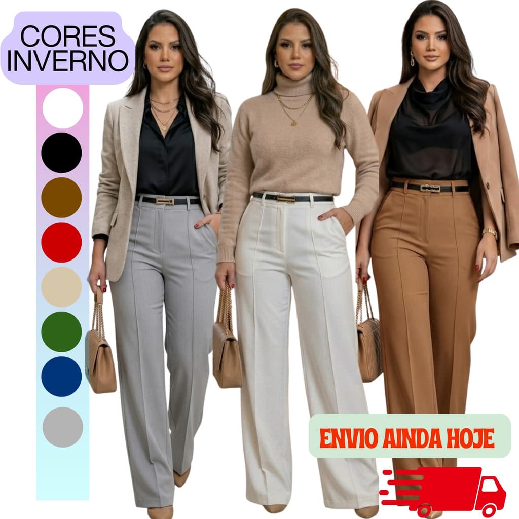 Calça pantalona alfaiataria Marrom cinto incluso, MAIS DE DEZ CORES, do PP ao G3