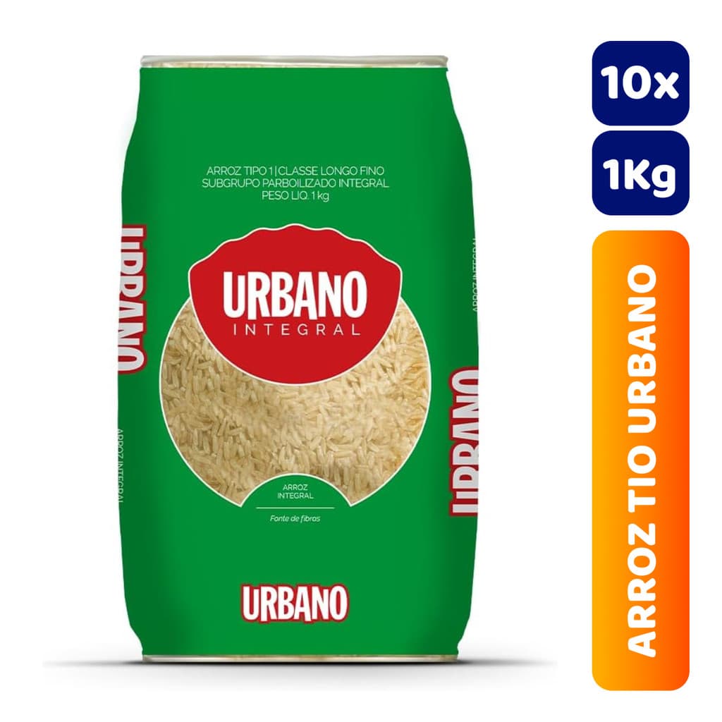 Kit 10x Arroz Integral Tio Urbano 1Kg Tipo 1 Parboilizado