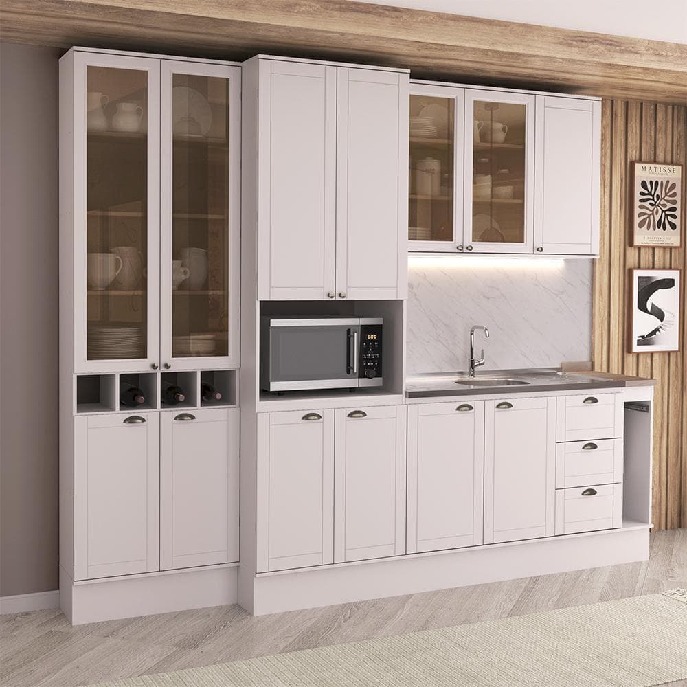 Armário de Cozinha Completa com Balcão Milla Simple Carraro Branco