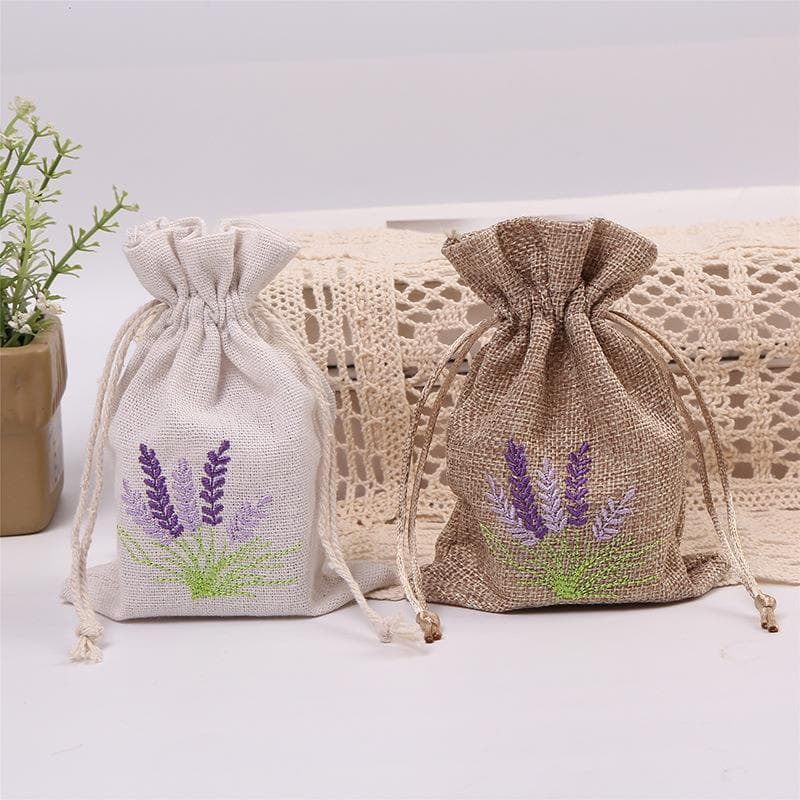 Imitação de linho bordado saco de lona lavanda armazenamento cordão saco jóias Item embalagem saco de linho