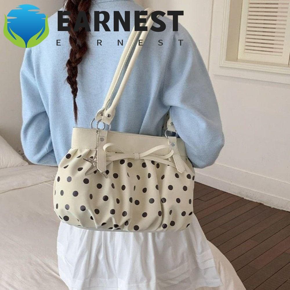Bolsa De Axilas Franzida EARNEST , Ombro De Bolinhas Doces PU , Sacola Com Pingente De Estrela E Decoração De Arco De Gr