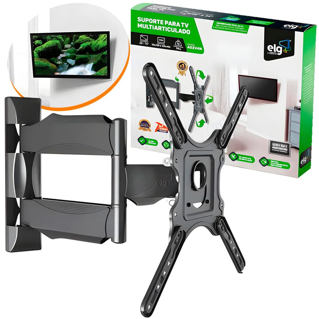 Suporte TV Parede Articulado ELG A02V4N V4 LED LCD Universal VESA Inclinável Giratório Braço Móvel