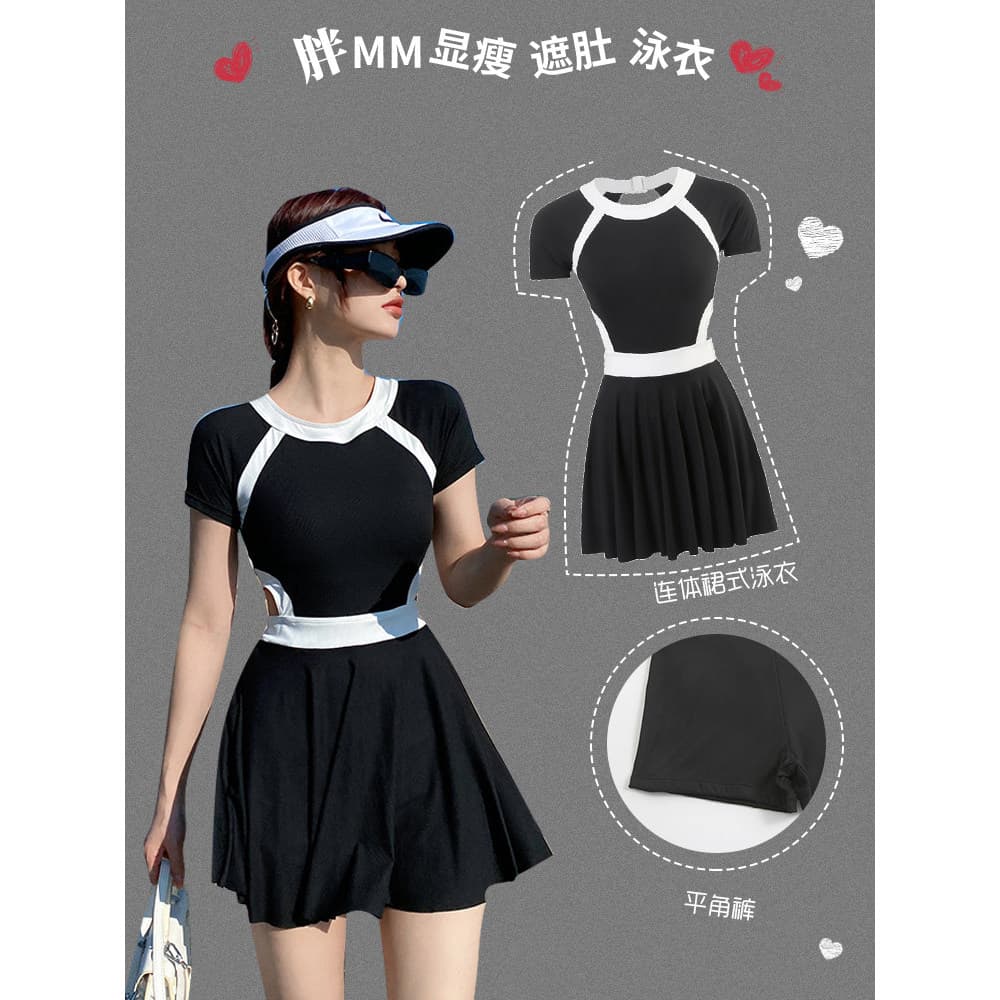 Maiô feminino novo estilo saia de uma peça capa conservadora barriga mais magro olhar profissional de manga curta esport