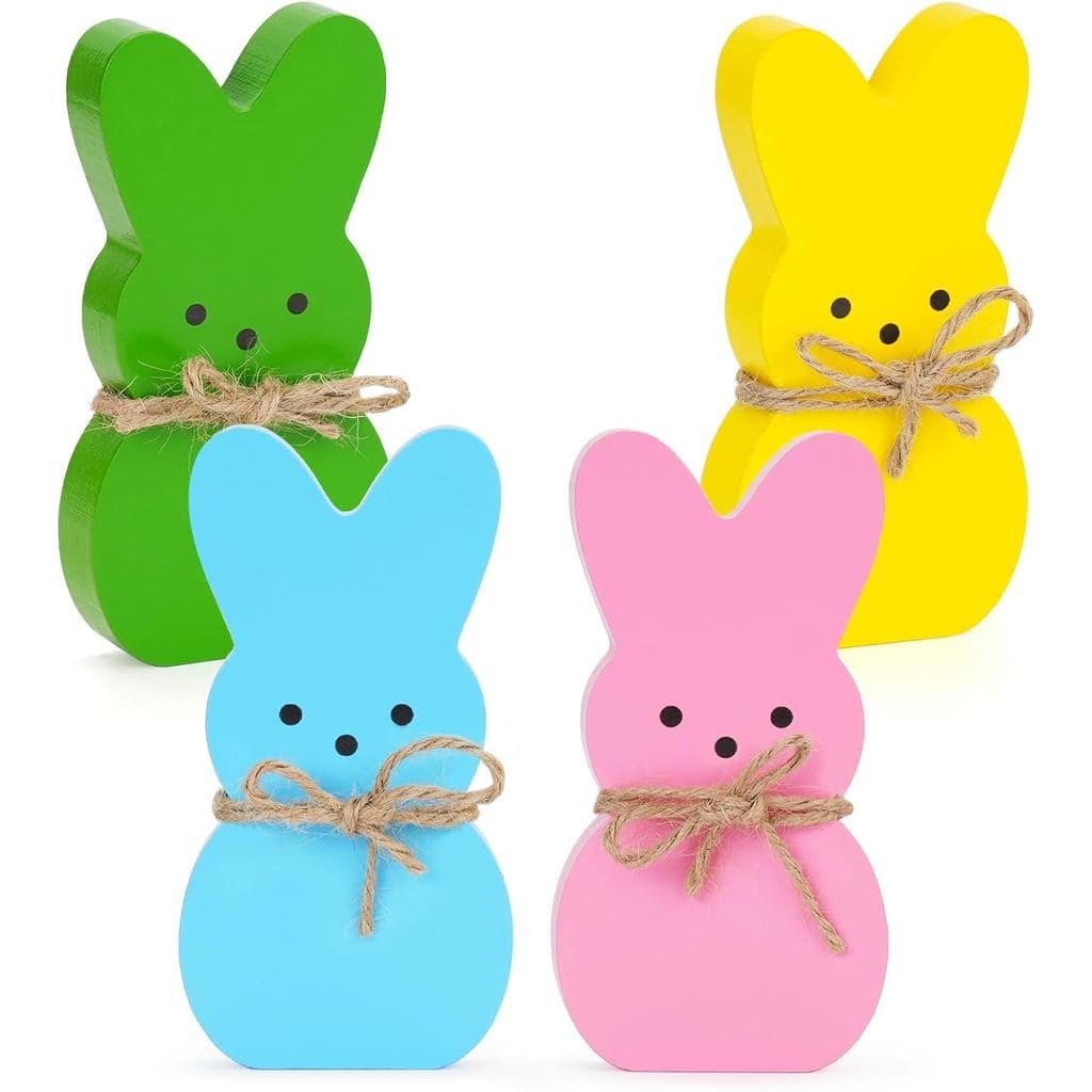 Decoração de Páscoa Babycop, 4 Peças de Decorações de Mesa com Coelhinhos, Placas de Madeira para Primavera para Casa, D