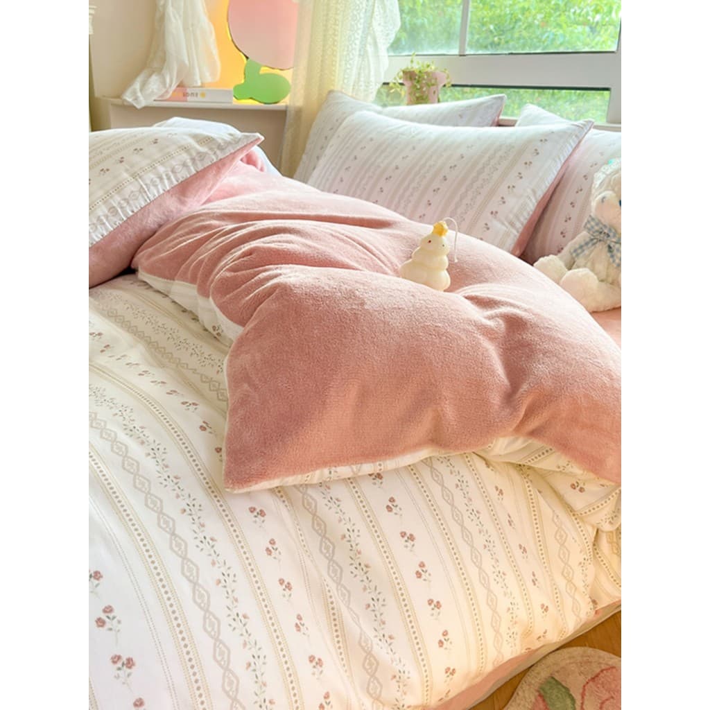Cama de algodão puro conjunto de quatro peças um algodão b leite velo lençol capa de edredão dormitório capa de edredão