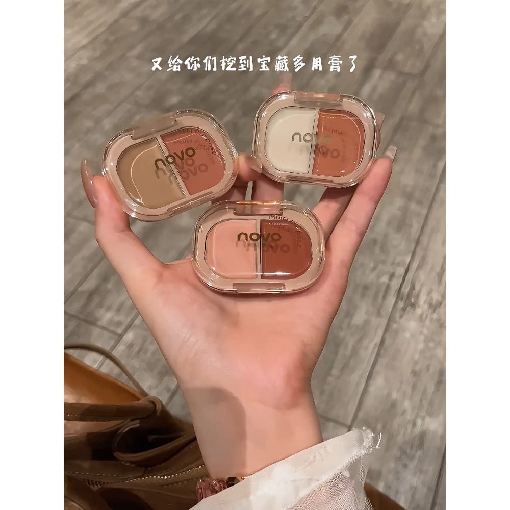 NOVO rosto inteligente retoque duas cores multiuso creme Blush sombra alto brilho contorno Rouge abrangente