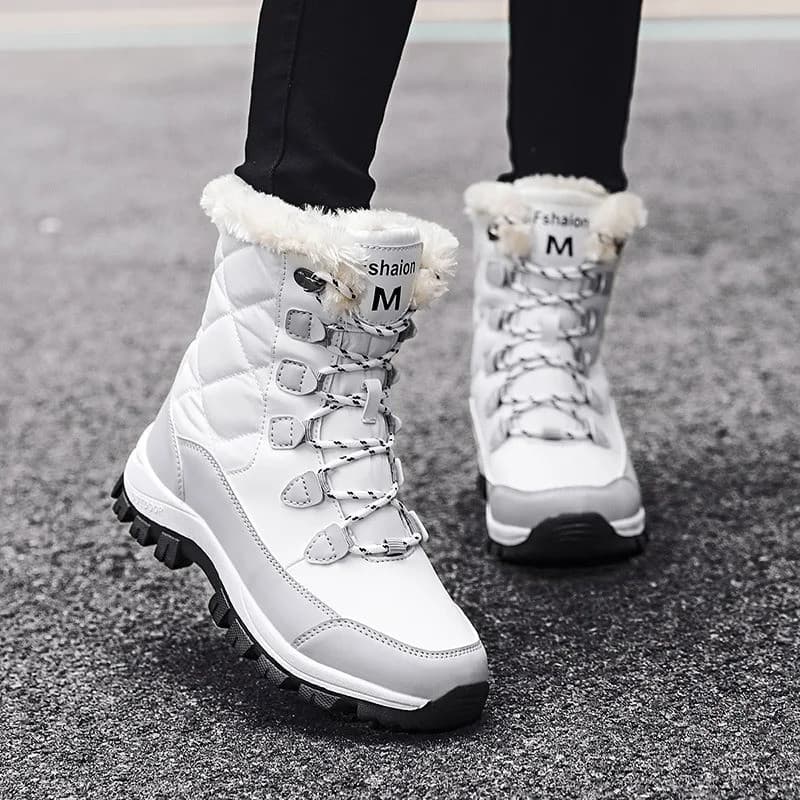 Botas de Neve Femininas de Cano Médio e Alto, Tamanho Grande, Impermeáveis, Altura do Tornozelo, Lã Macia, Quentes e Gro
