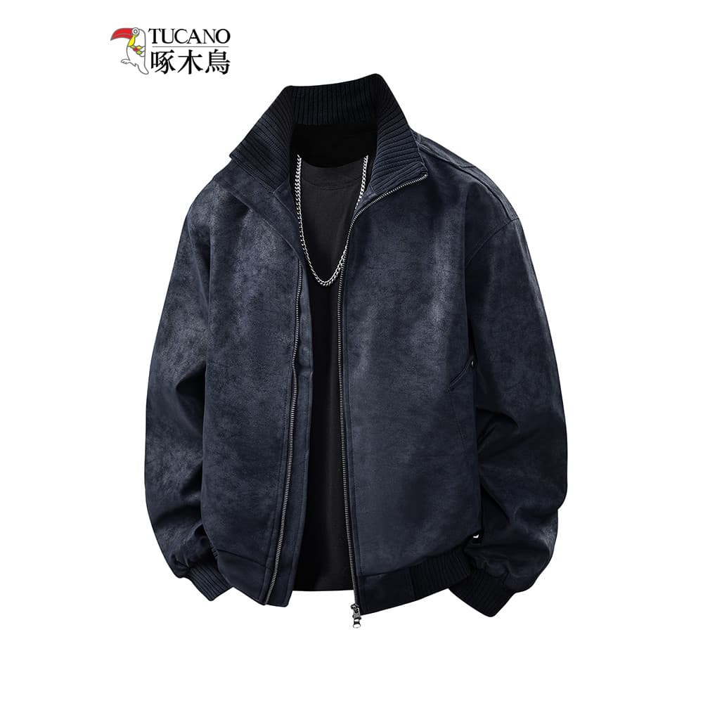 Woodpecker primavera outono americano Retro marrom gola alta camurça jaqueta casaco masculino Melader veludo inverno top
