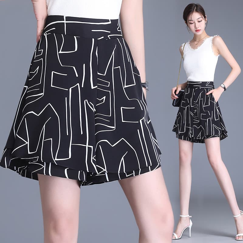 Chiffon Shorts de cinco pontos feminino 2025 verão novo estilo cintura alta a linha curto Culottes estilo fino solto mai