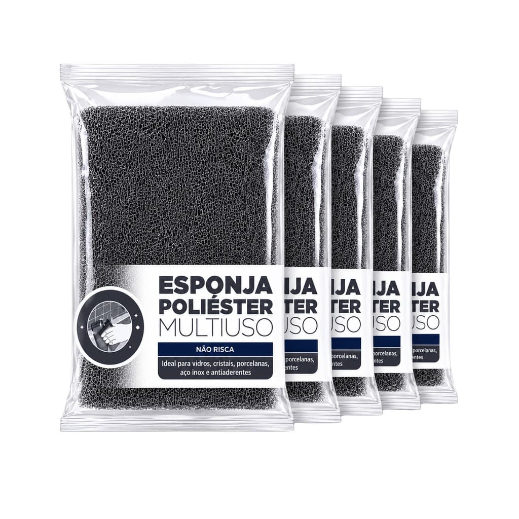 Kit 5 Esponjas Poliéster Multiuso Não Risca Superfícies
