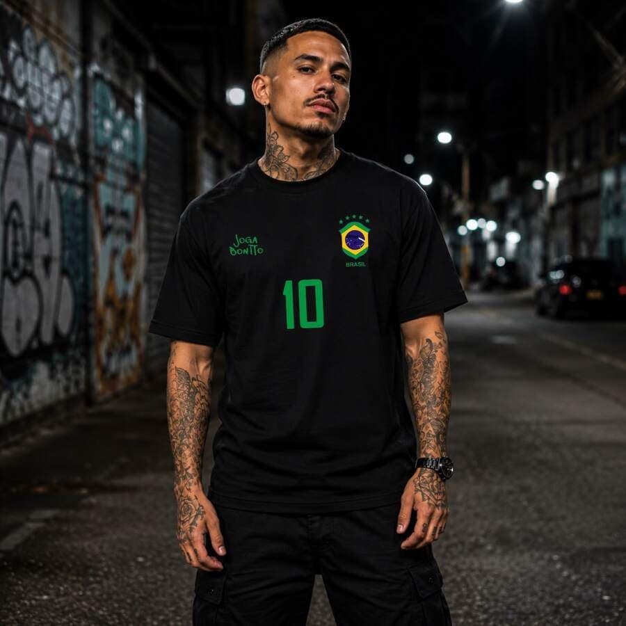 Camisa Preta Camiseta Masculina Feminina Brasil Joga Bonito 100% Algodão Premium Copa
