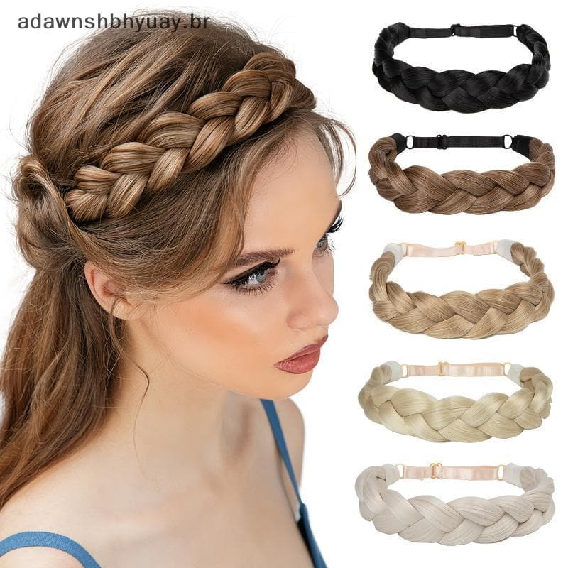 Adawnshbyuay 1 Peça Peruca Sintética Premium Ajustável Feita À Mão Trançada Faixa Elástica Cabelo Moda Trança Para Mulhe