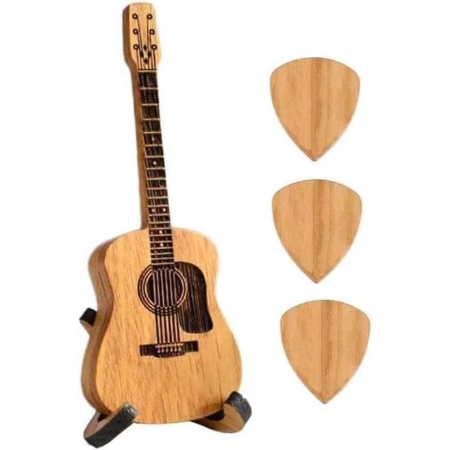 1 unidade de caixa de madeira para palhetas de guitarra, porta-palhetas em formato de guitarra, estojo de madeira para p