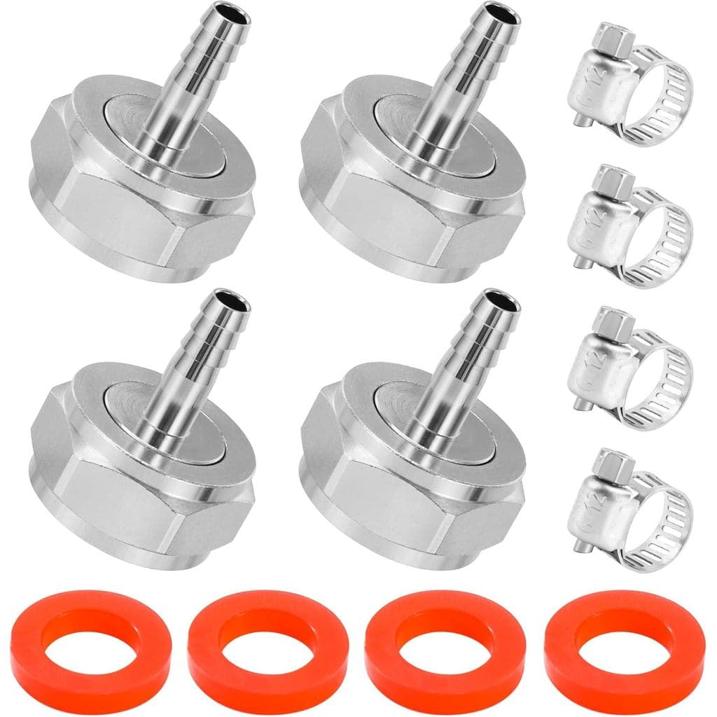 Keg Coupler Barb Connector 1/4'' Barb G5/8 Thread Hex Nut 3/16 Beer Line Connectors with Clamps - 4 Pack