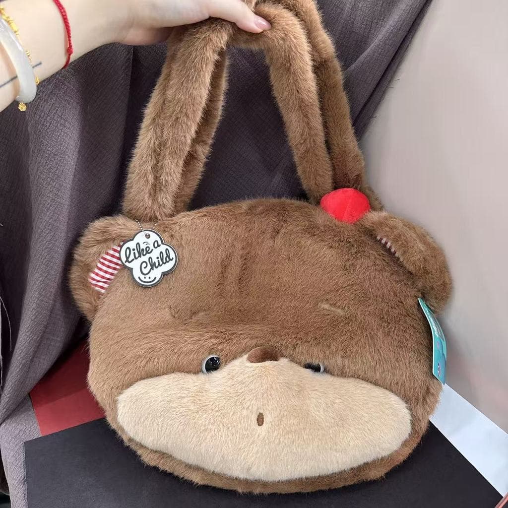 Qingyifang Little Bear Pani parni Bolsa de ombro grande de pelúcia fofa estilo infantil bolsa de ombro decoração infanti