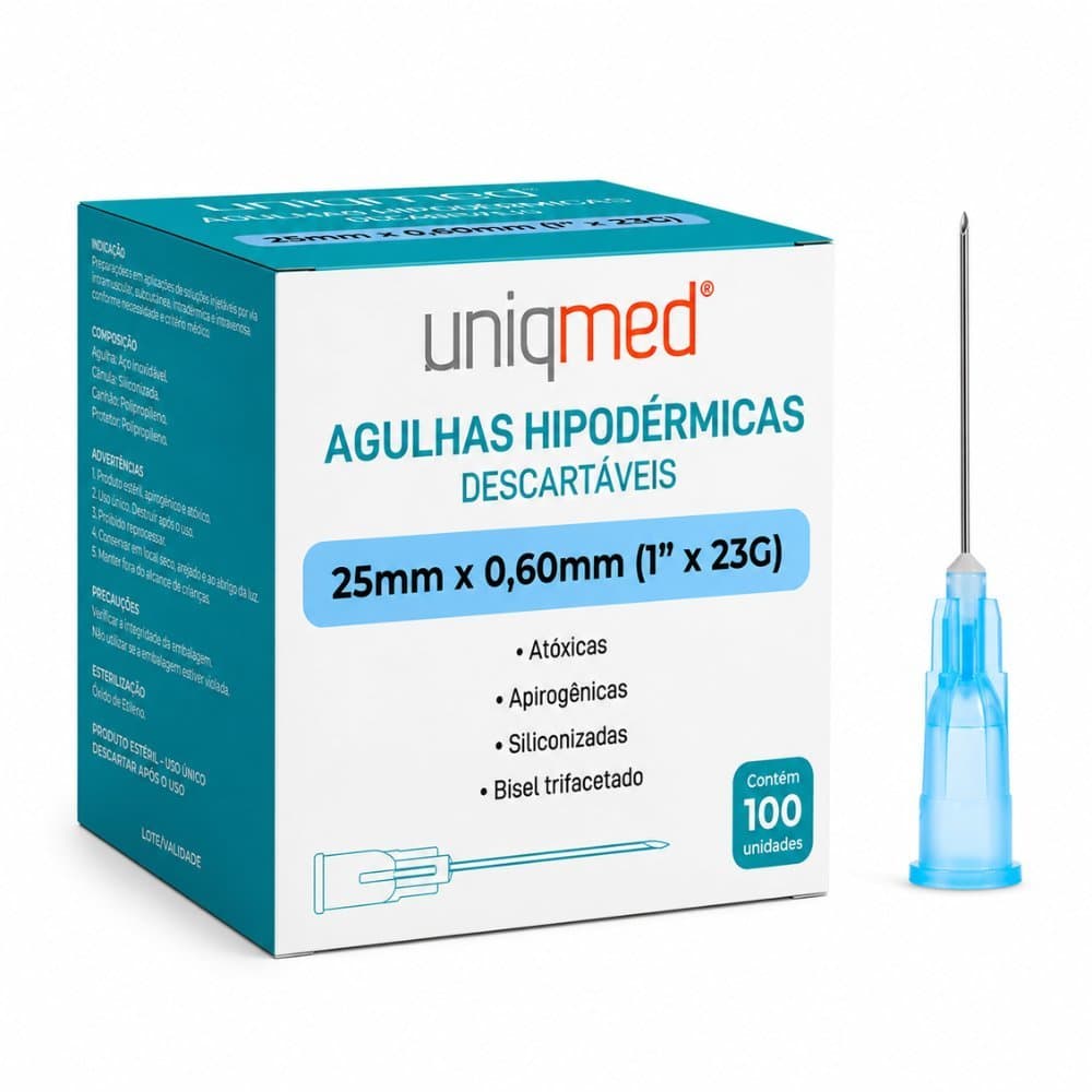 AGULHA HIPODÉRMICA - UNIQMED 25 x 0,60 mm - 23G C/100un