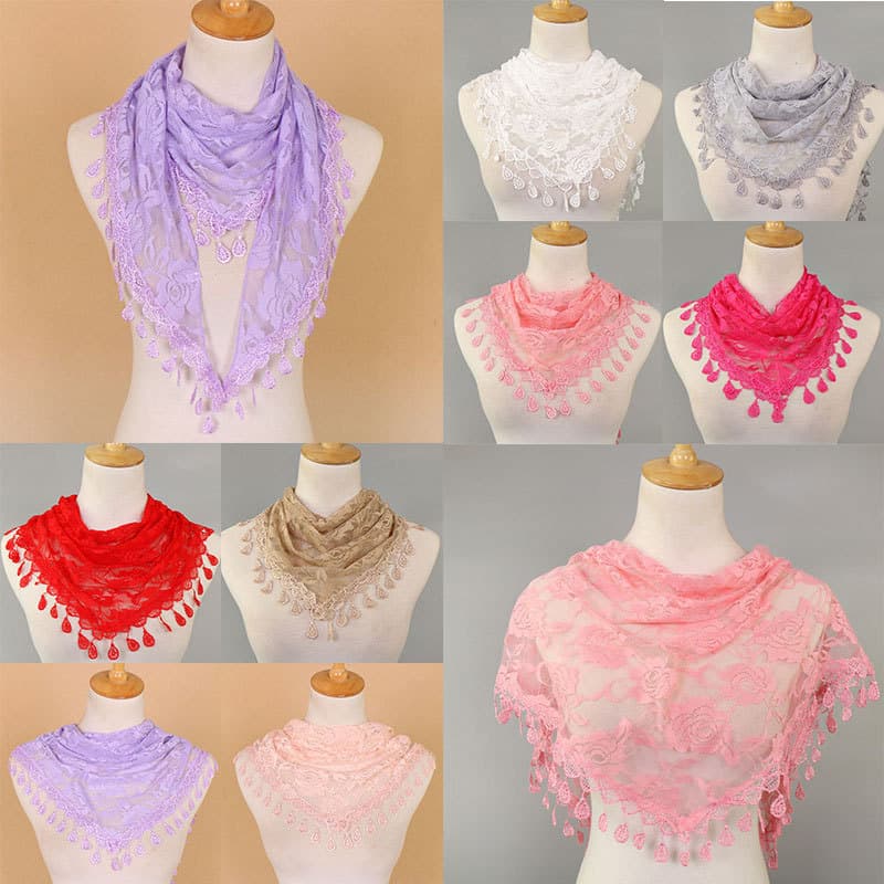 Lenço De Renda Com Borla , Xales Vazados , Véu Hijab , Tule Respirável , Moda Leve